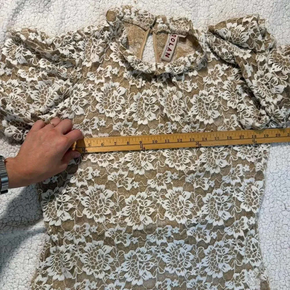Anthropologie Beige Lace Floral Long-Sleeve Blouse